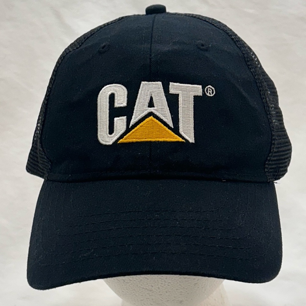 CAT Caterpillar Baseball Cap Black Mesh Adjustable SnapBack Trucker Machinery